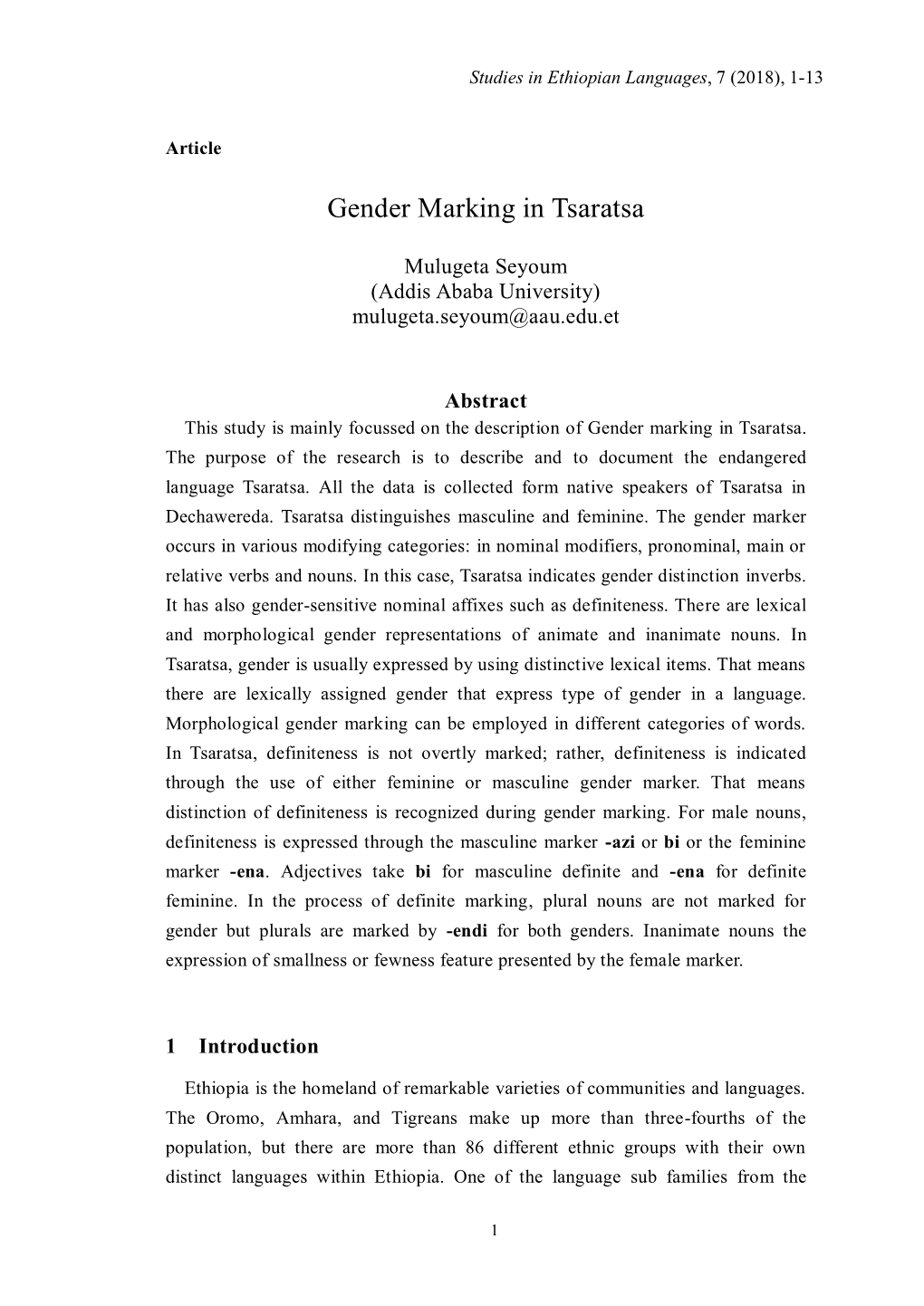 Gender Marking in Tsaratsa