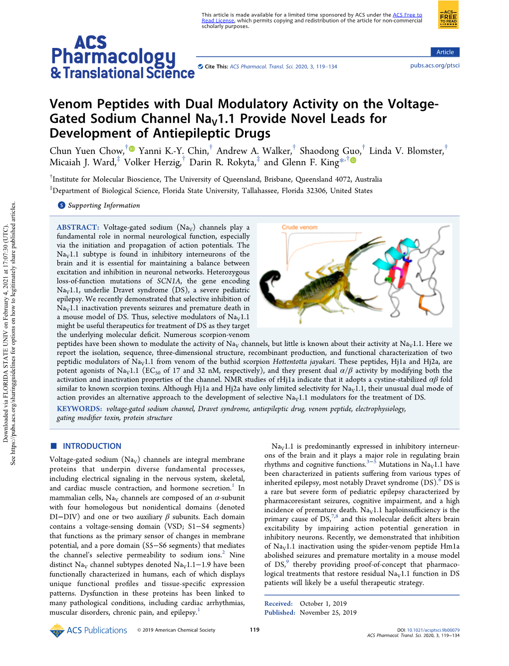 Venom Peptides with Dual Modulatory Activity on the Voltage-Gated
