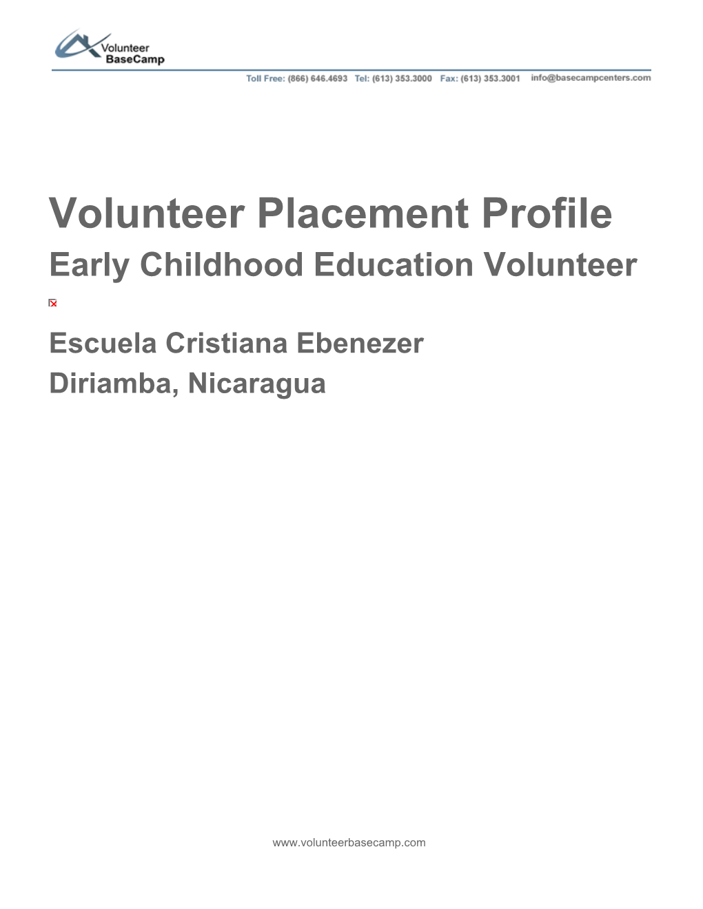 Volunteer Placement Profile Early Childhood Education Volunteer