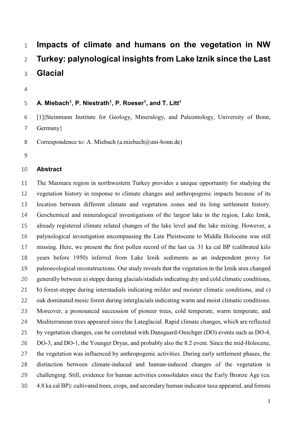 Impacts of Climate and Humans on the Vegetation in NW Turkey