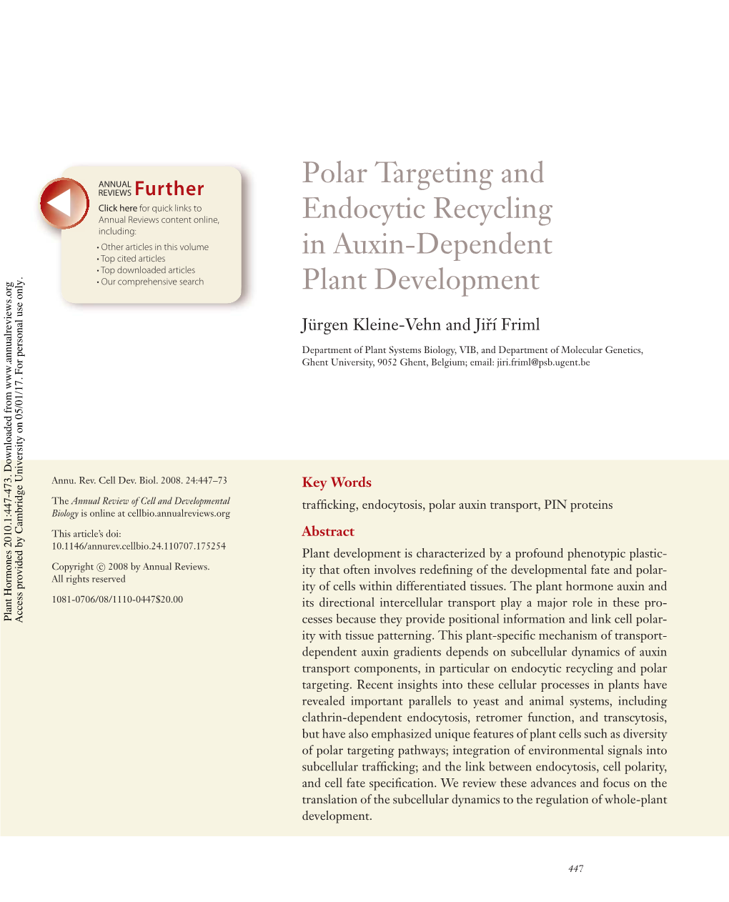 Polar Targeting and Endocytic Recycling in Auxin-Dependent