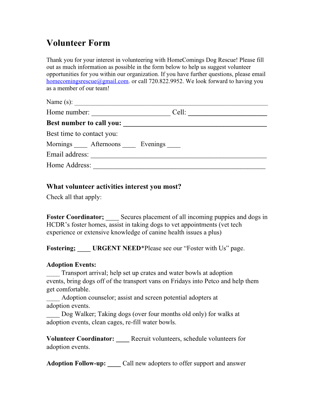 Volunteer Form