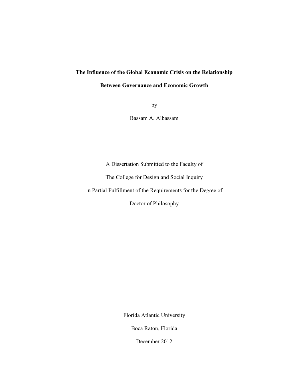 The Influence of the Global Economic Crisis on the Relationship Between Governance and Economic Growth