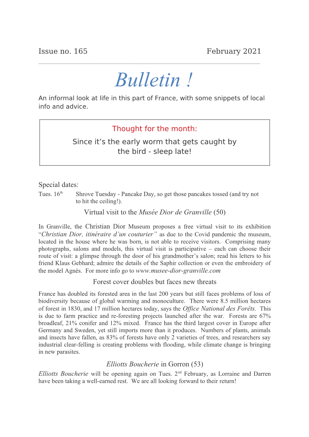 Bulletin ! an Informal Look at Life in This Part of France, with Some Snippets of Local Info and Advice