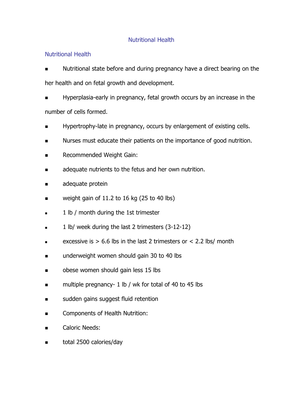 Promoting Nutritional Health During Pregnancy