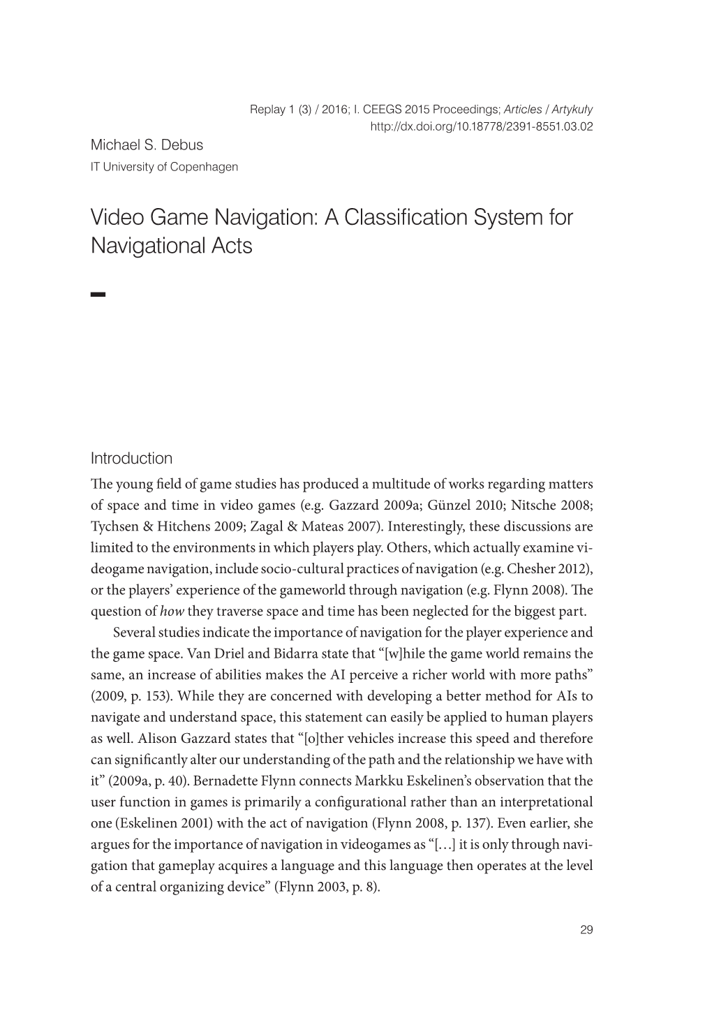 Video Game Navigation: a Classification System for Navigational Acts