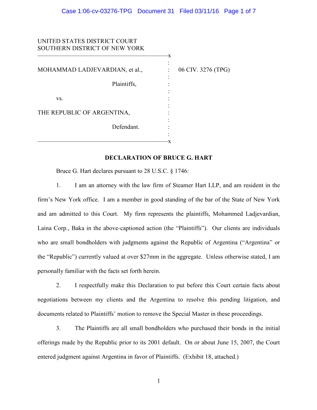 Case 1:06-Cv-03276-TPG Document 31 Filed 03/11/16 Page 1 of 7