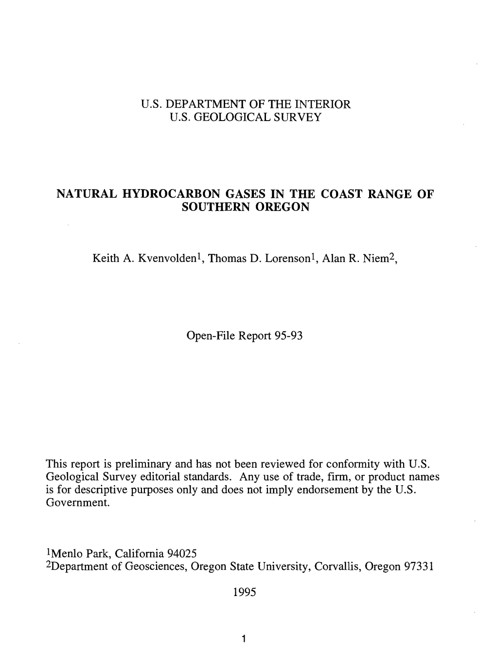 Natural Hydrocarbon Gases in the Coast Range of Southern Oregon