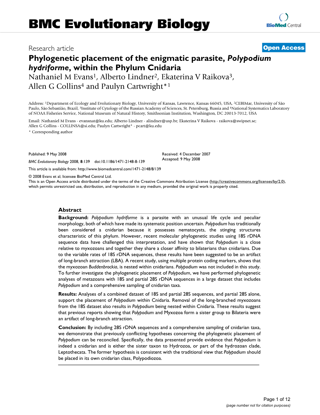 Phylogenetic Placement of the Enigmatic Parasite, Polypodium