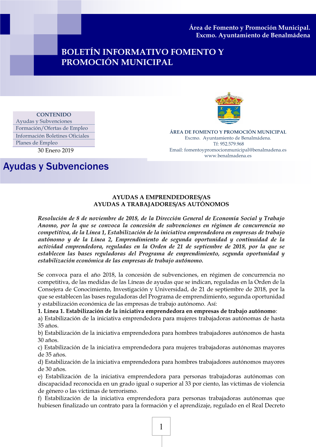 Ayudas Y Subvenciones Formación/Ofertas De Empleo ÁREA DE FOMENTO Y PROMOCIÓN MUNICIPAL Información Boletines Oficiales Excmo