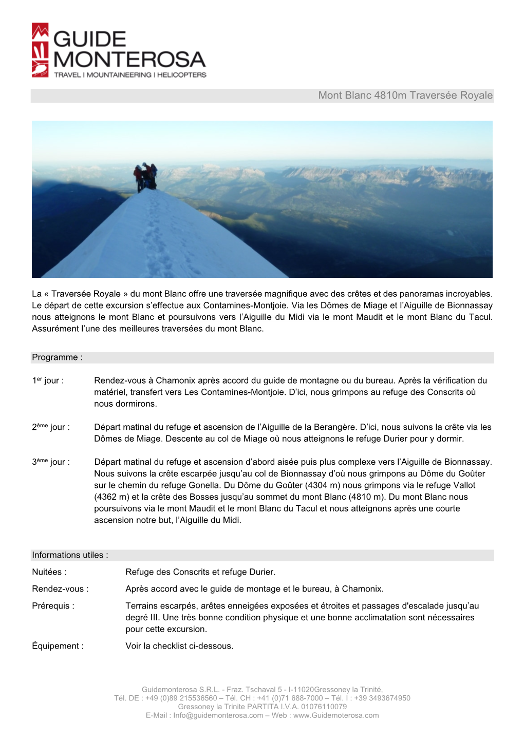 Mont Blanc 4810M Traversée Royale