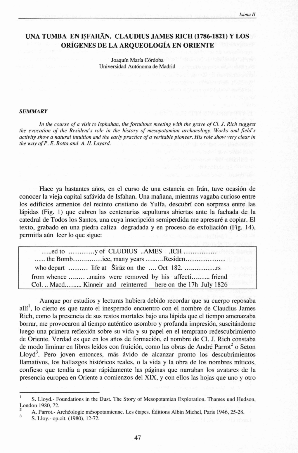 UNA TUMBA EN Isfahm. CLAUDIUS JAMES RICH (1786-1821) Y LOS ORIGENES DE LA ARQUEOLOGIA EN ORIENTE