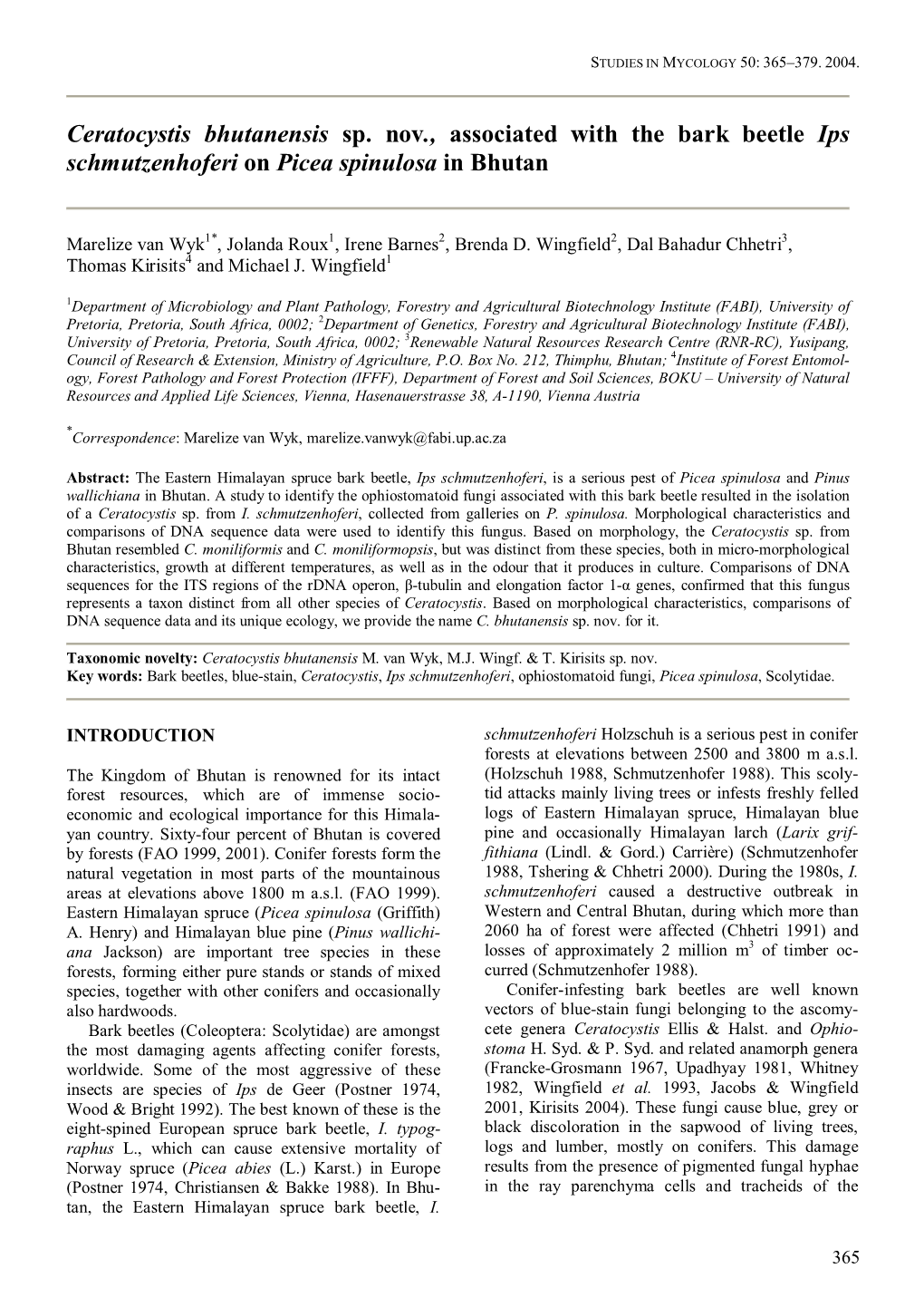 Ceratocystis Bhutanensis Sp. Nov., Associated with the Bark Beetle Ips Schmutzenhoferi on Picea Spinulosa in Bhutan