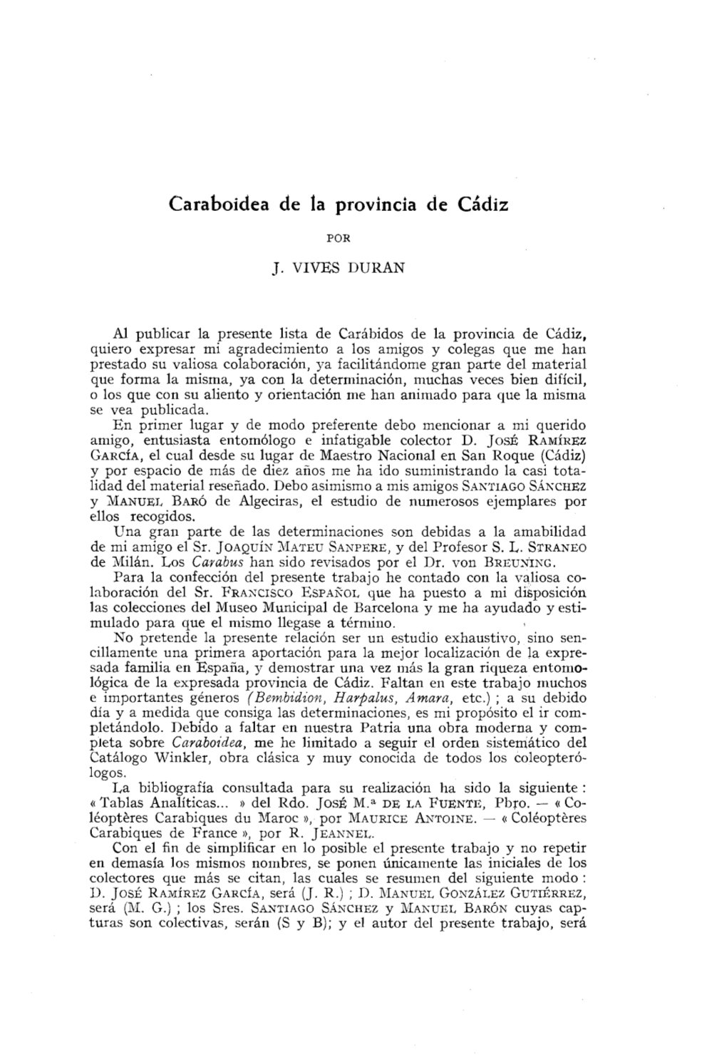 Caraboidea De La Provincia De Cádiz