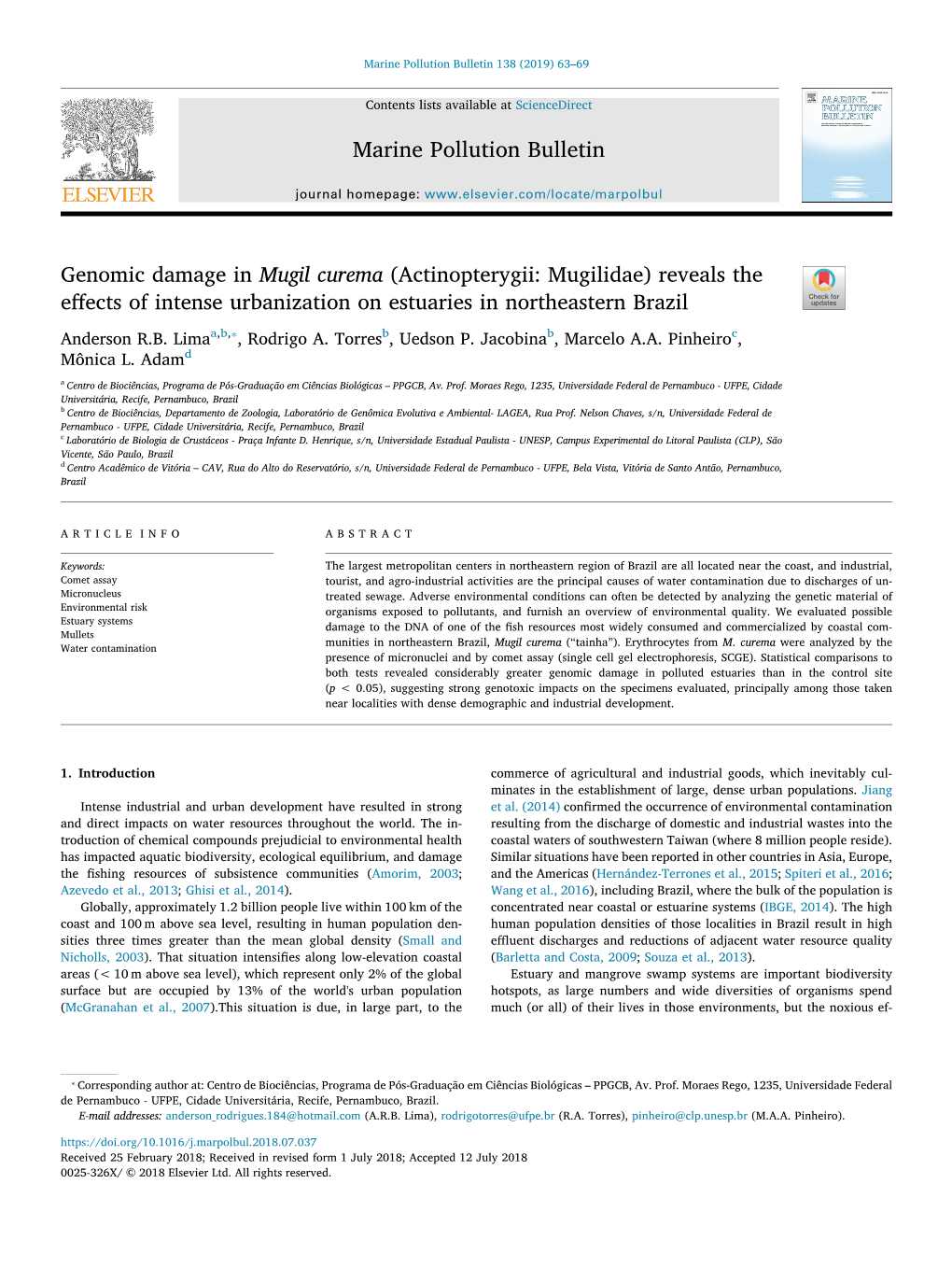 Genomic Damage in Mugil Curema (Actinopterygii Mugilidae)