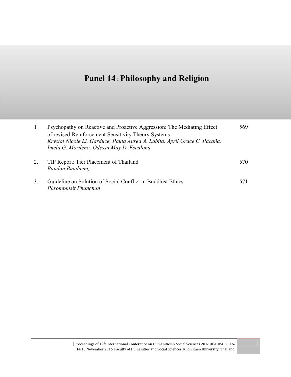 Panel 14 : Philosophy and Religion