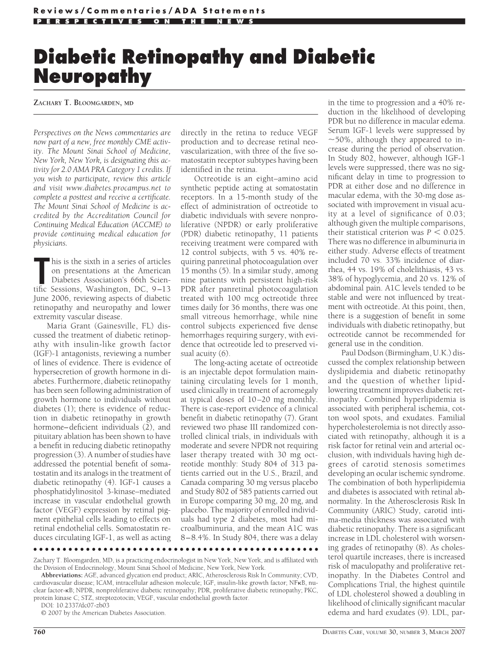 Diabetic Retinopathy and Diabetic Neuropathy