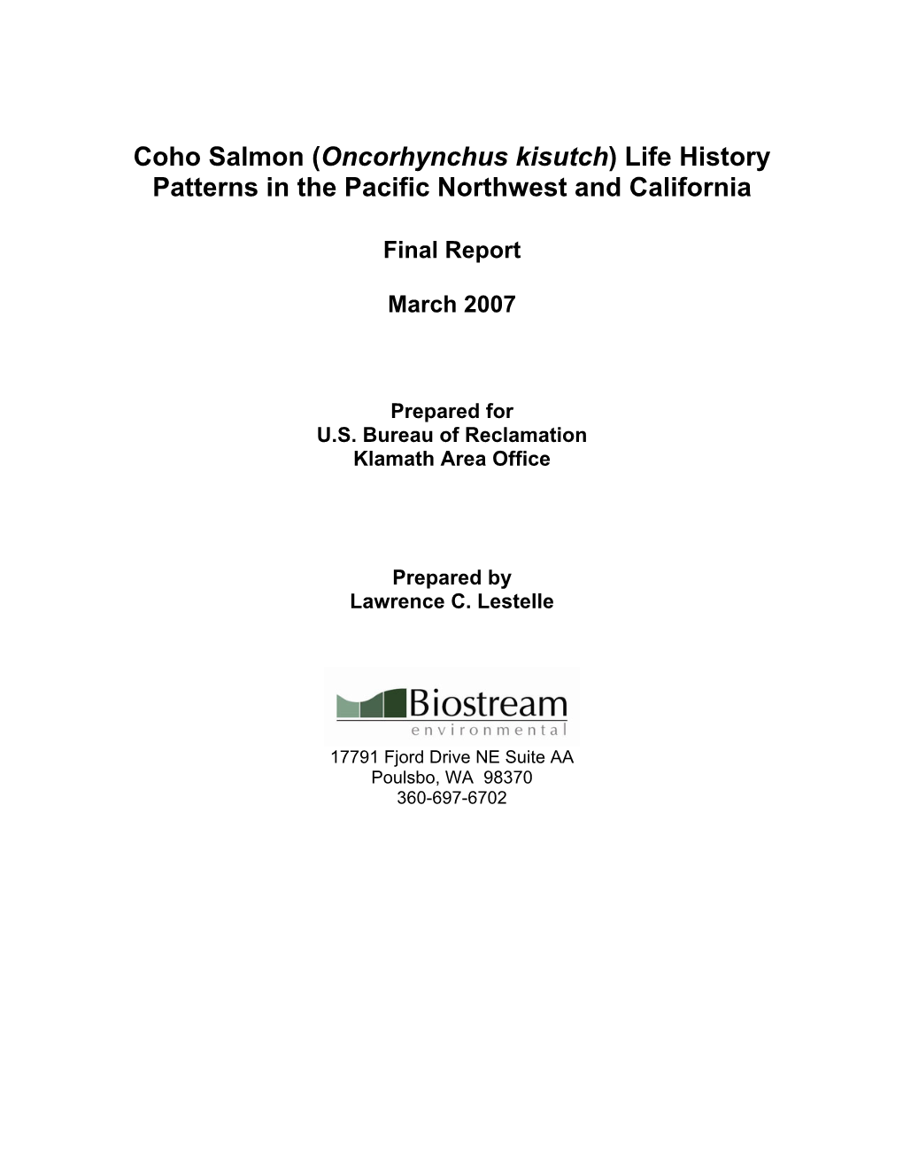 Coho Salmon Life History Patterns in the Pacific Northwest and California