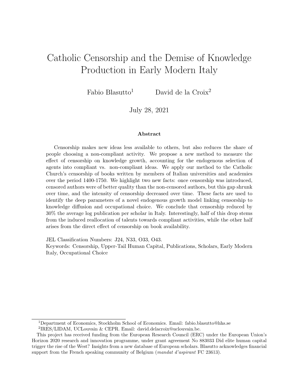 Catholic Censorship and the Demise of Knowledge Production in Early Modern Italy