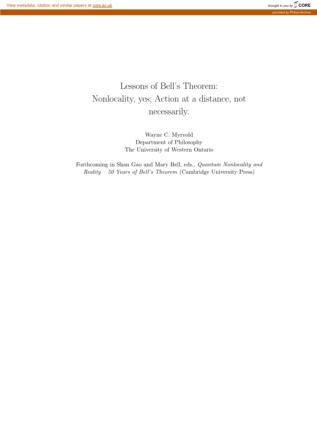 Lessons of Bell's Theorem