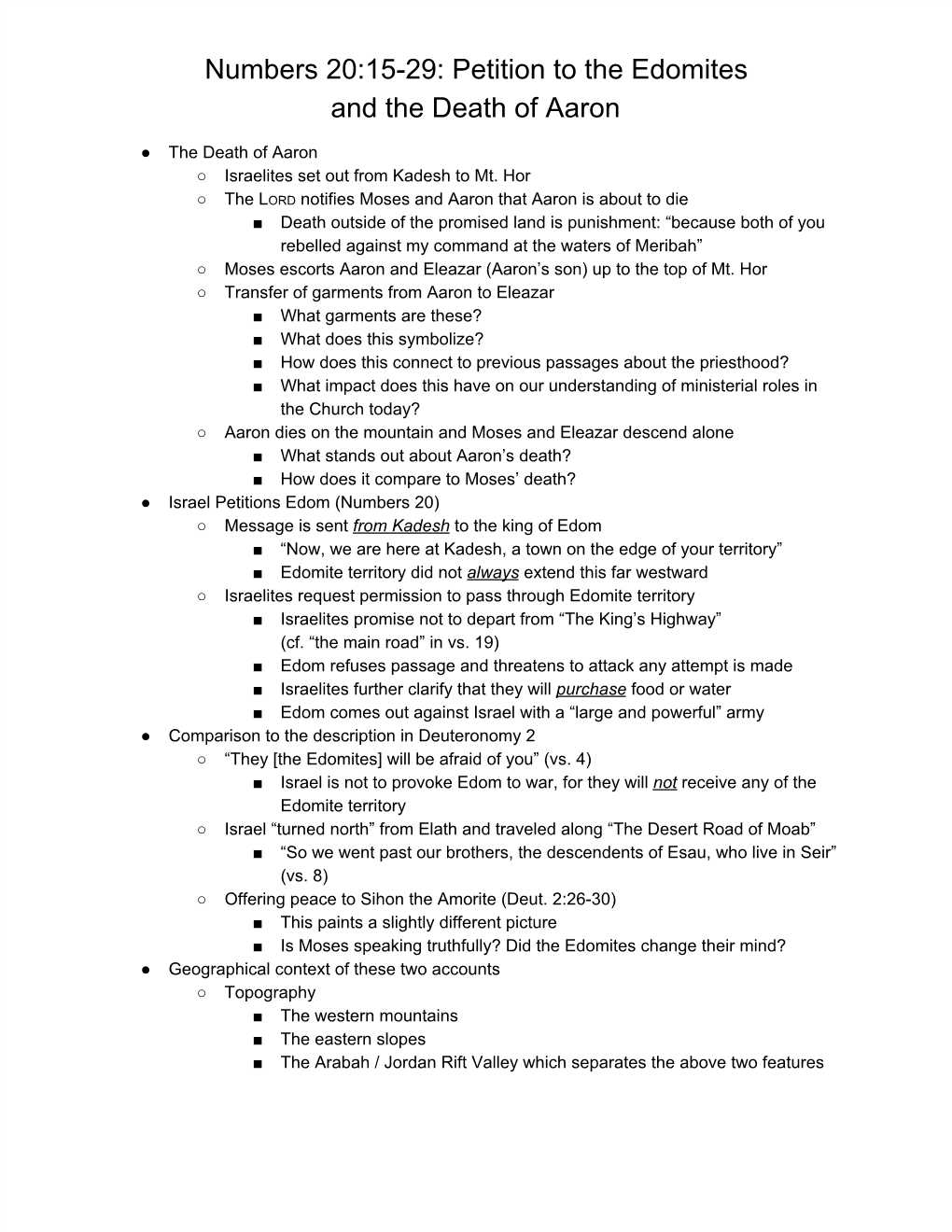 Numbers 20:15-29: Petition to the Edomites and the Death of Aaron