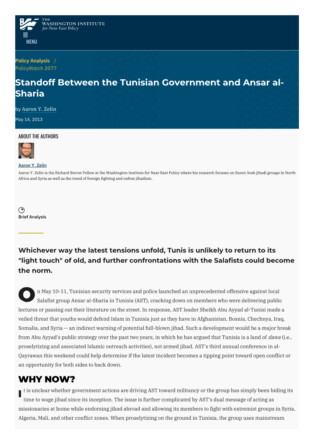 Standoff Between the Tunisian Government and Ansar Al-Sharia