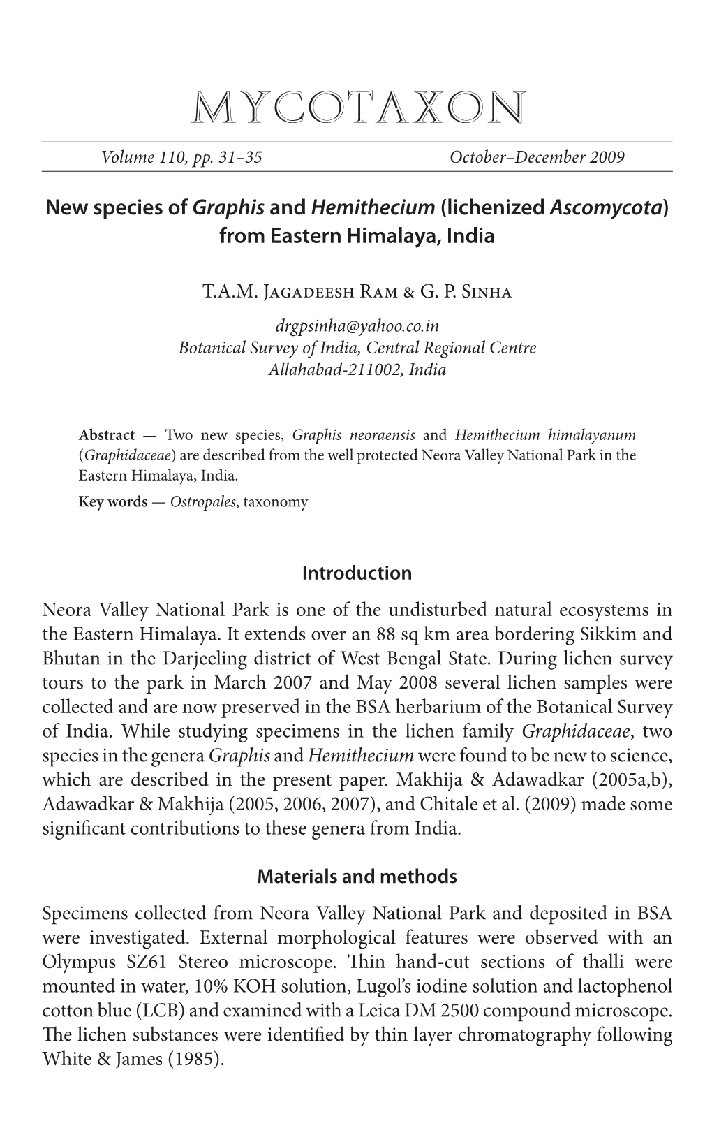 New Species of &lt;I&gt;Graphis&lt;/I&gt; and &lt;I&gt;Hemithecium