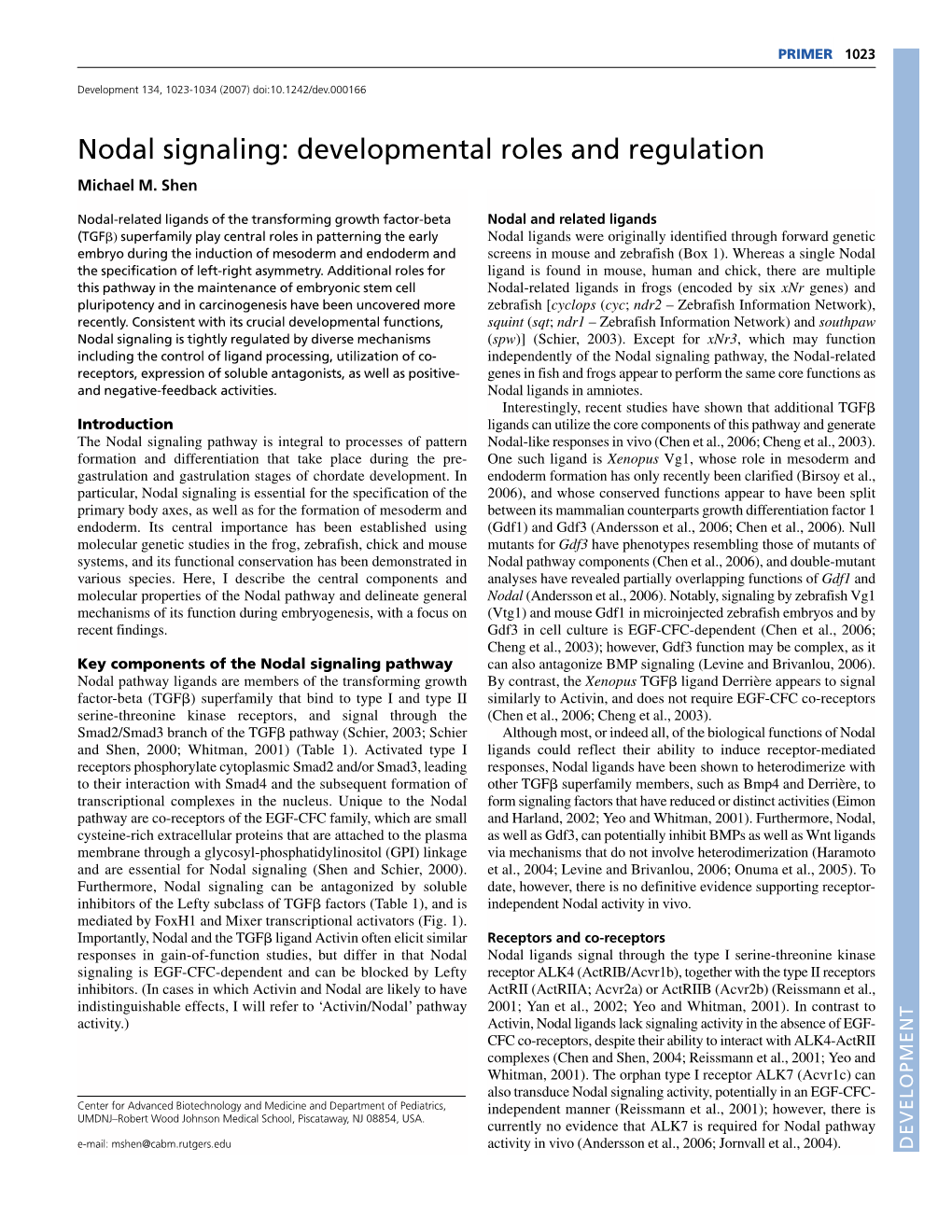 Nodal Signaling: Developmental Roles and Regulation