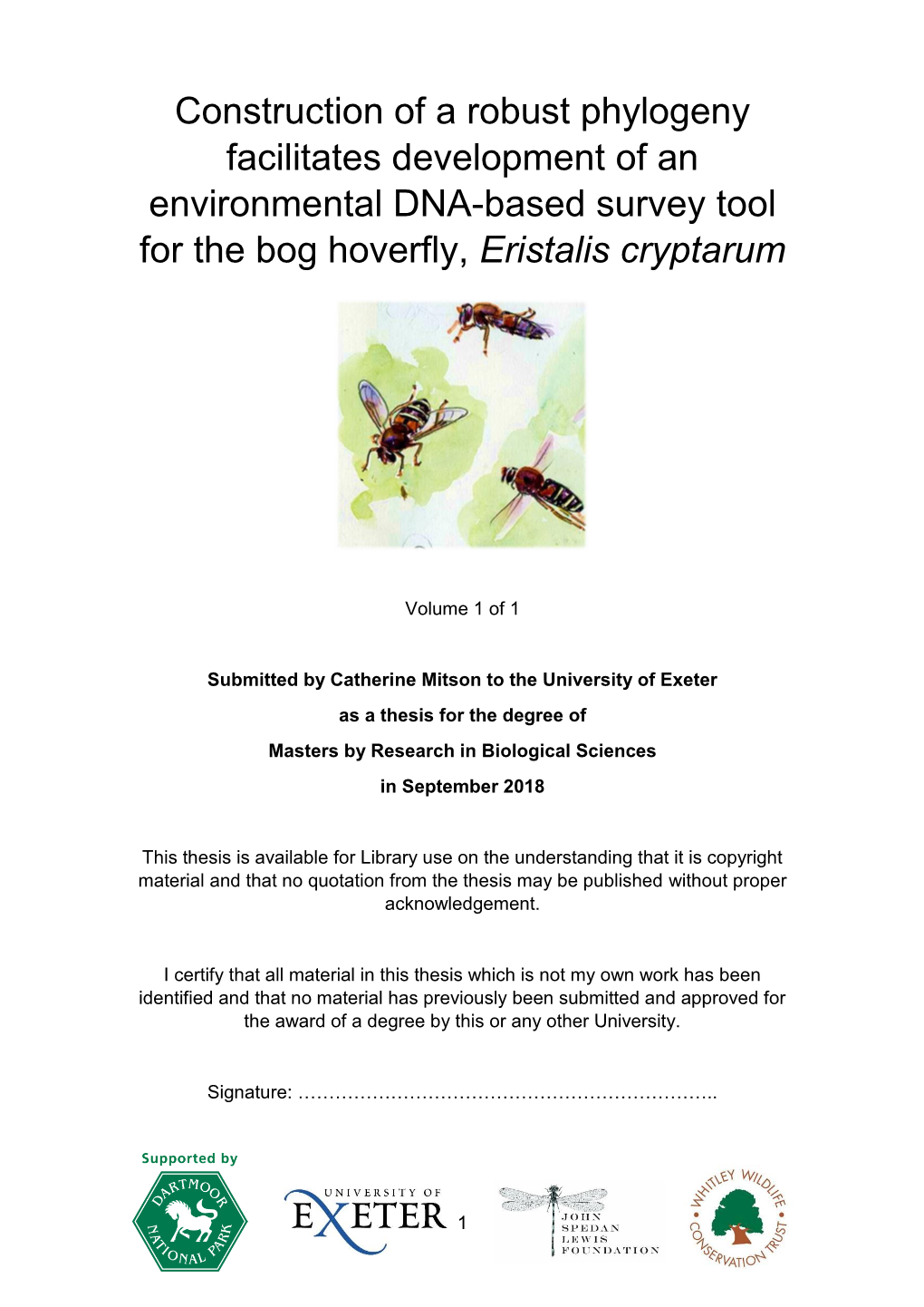 Construction of a Robust Phylogeny Facilitates Development of an Environmental DNA-Based Survey Tool for the Bog Hoverfly, Eristalis Cryptarum