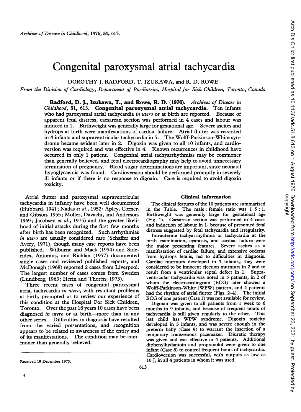 Congenital Paroxysmal Atrial Tachycardia DOROTHY J
