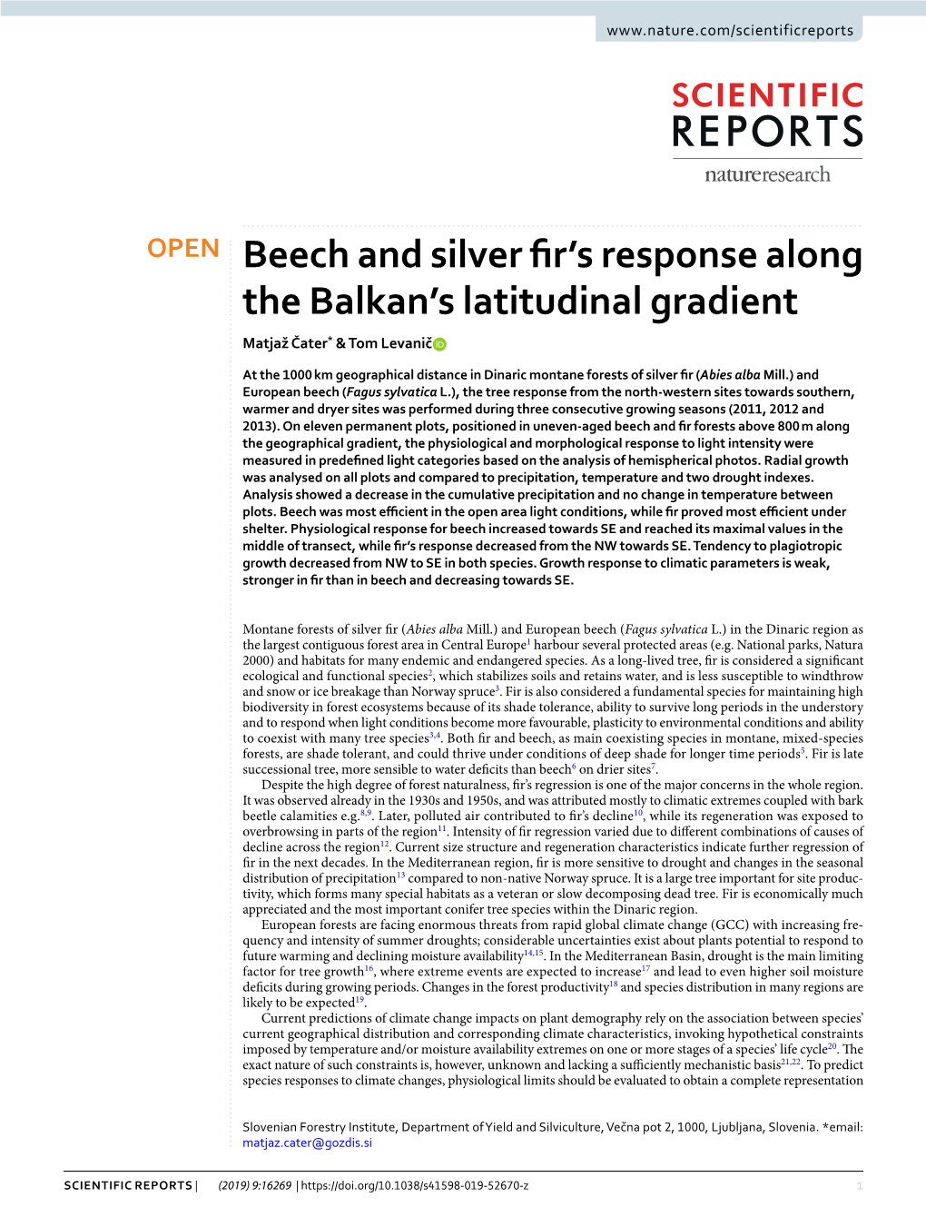 Beech and Silver Fir's Response Along the Balkan's Latitudinal Gradient