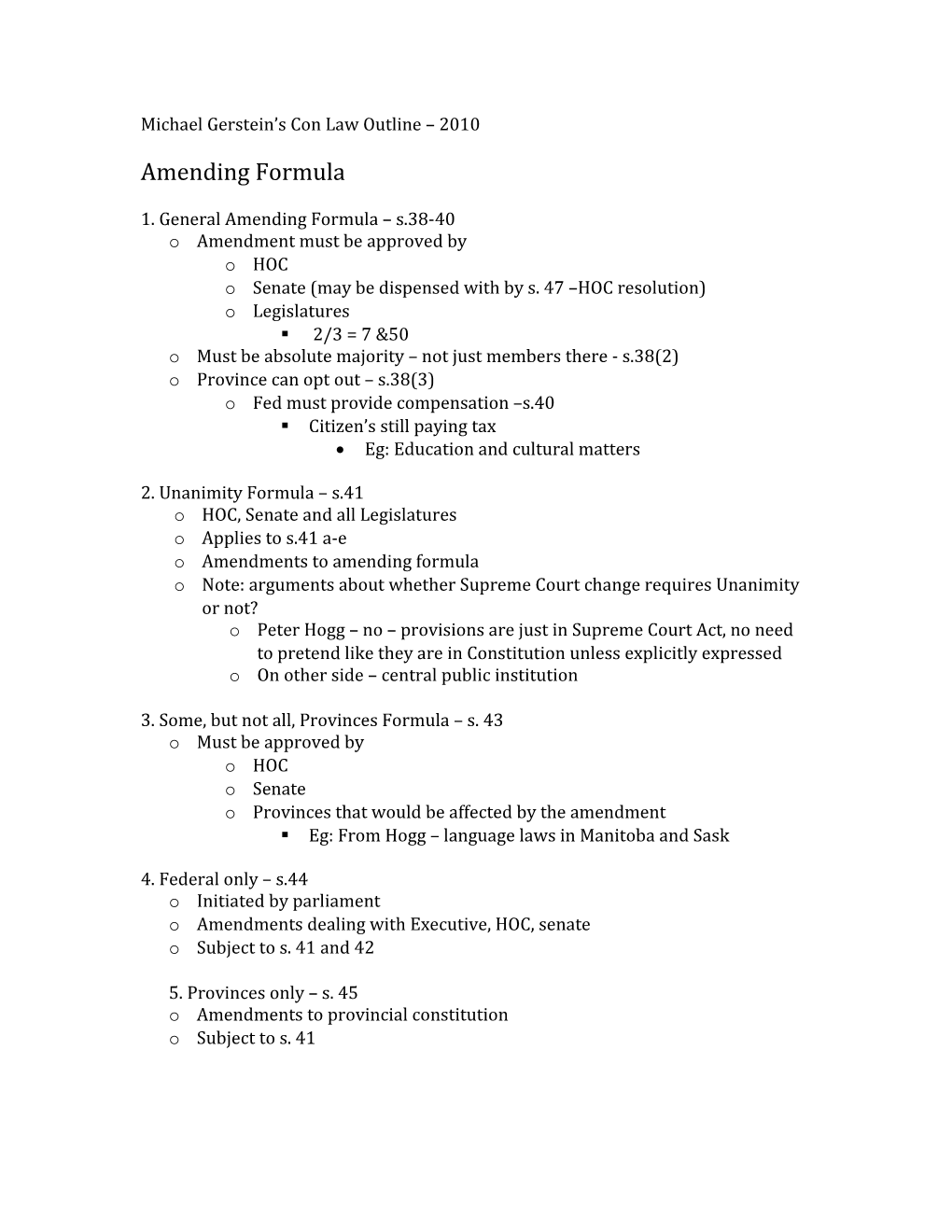 Michael Gerstein S Con Law Outline 2010