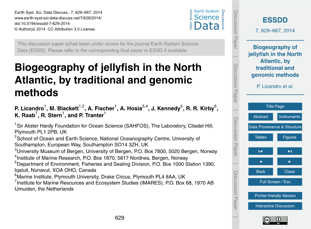 Biogeography of Jellyfish in the North Atlantic, by Traditional and Genomic Methods