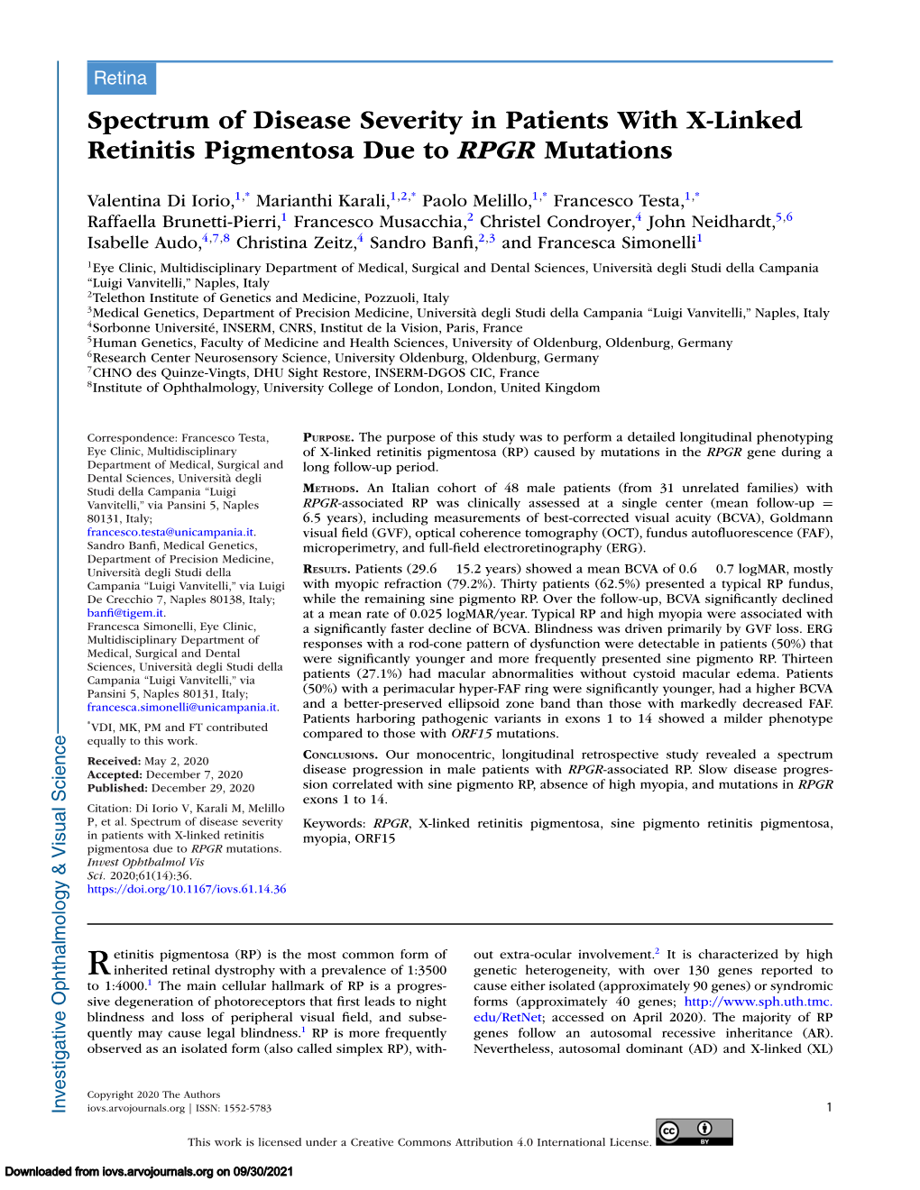 Spectrum of Disease Severity in Patients with X-Linked Retinitis Pigmentosa Due to RPGR Mutations