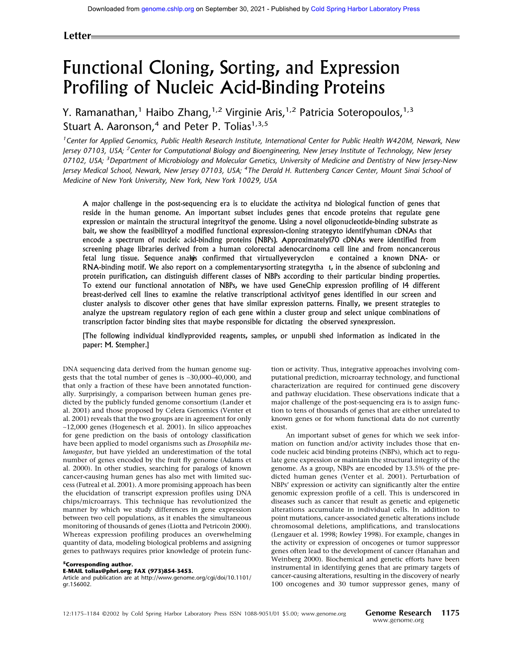 Functional Cloning, Sorting, and Expression Profiling of Nucleic Acid-Binding Proteins