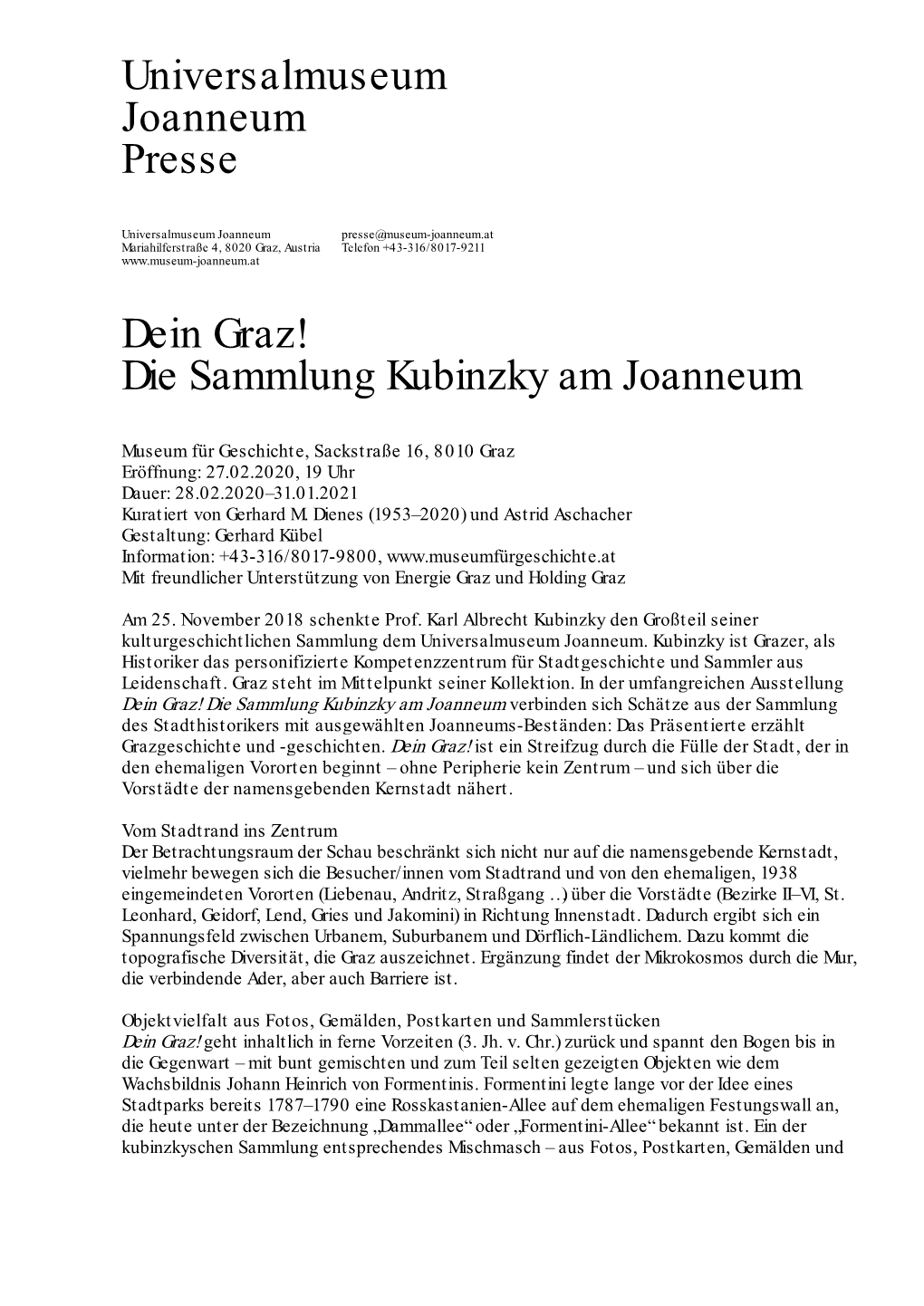 Universalmuseum Joanneum Presse Dein Graz! Die Sammlung Kubinzky