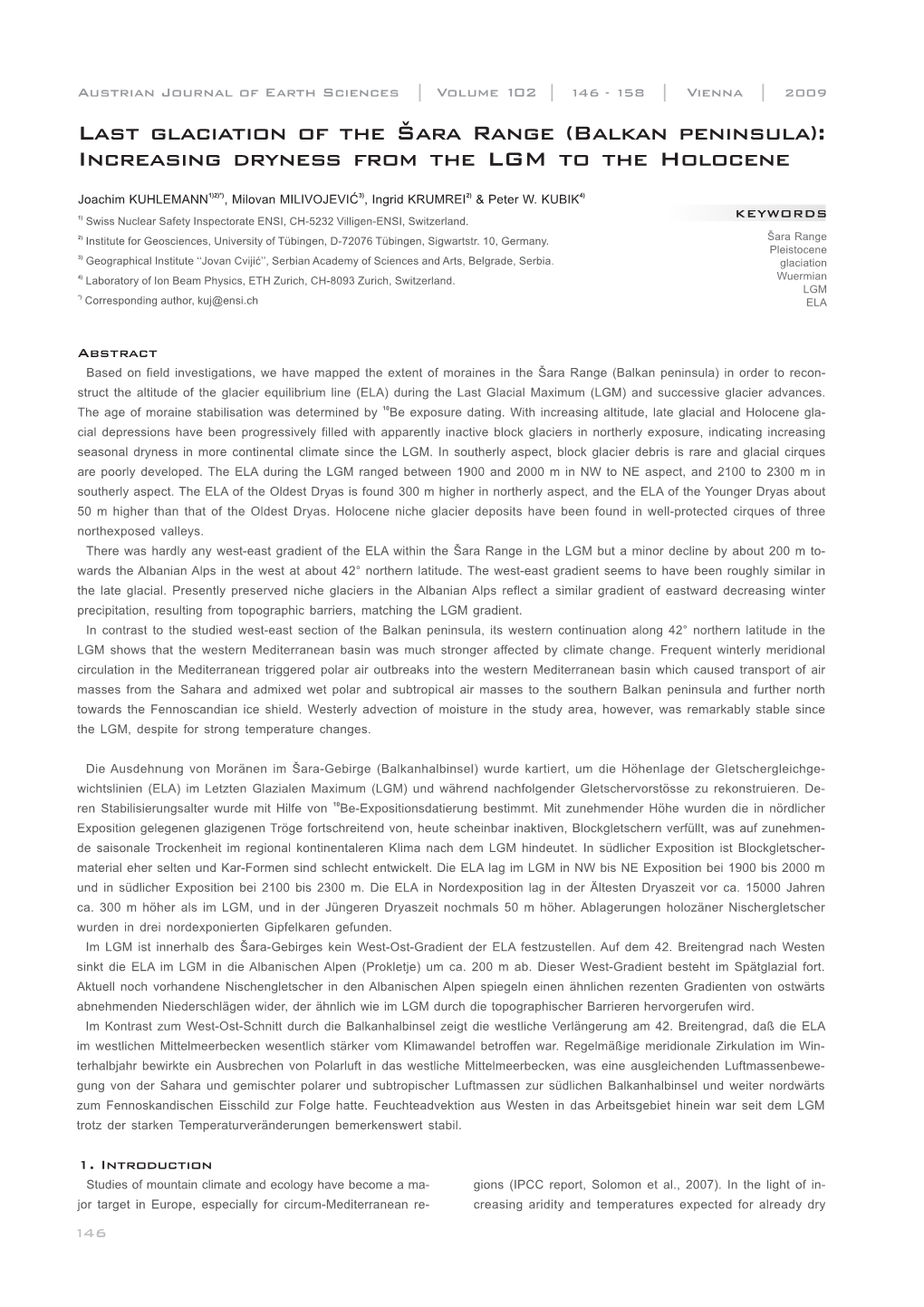 Last Glaciation of the Šara Range (Balkan Peninsula): Increasing Dryness from the LGM to the Holocene___