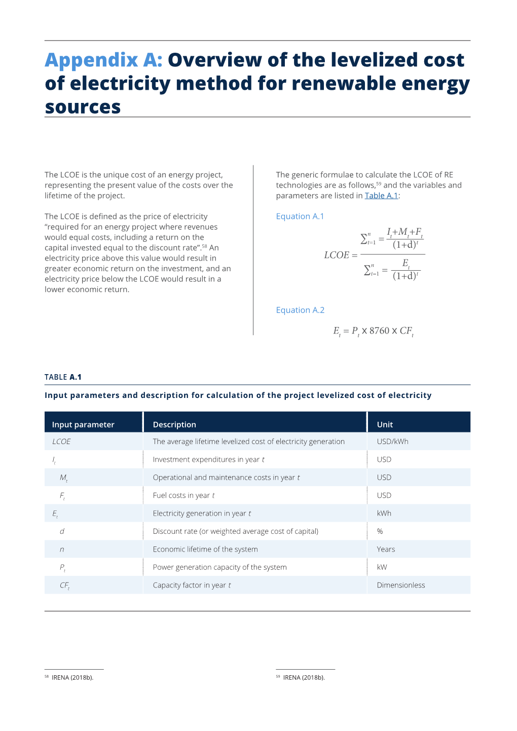 Appendix A: Overview of the Levelized Cost of Electricity Method for Renewable Energy Sources