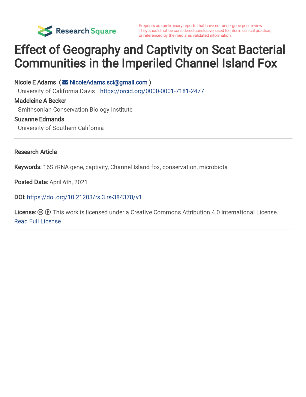 Island Fox Scat Microbiome 1 Effect of Geography and Captivity on Scat