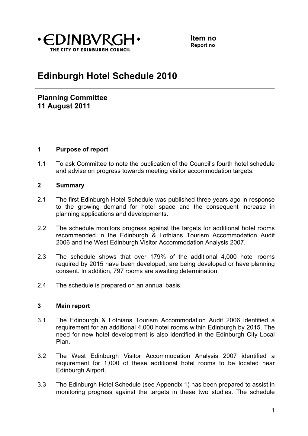 Edinburgh Hotel Schedule 2010