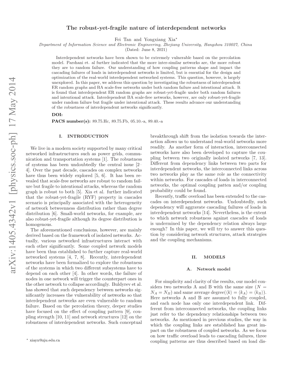 Arxiv:1405.4342V1 [Physics.Soc-Ph] 17 May 2014 Outeso Nedpnetntok.Sc Conceptual Cou- Such the on [9], Networks