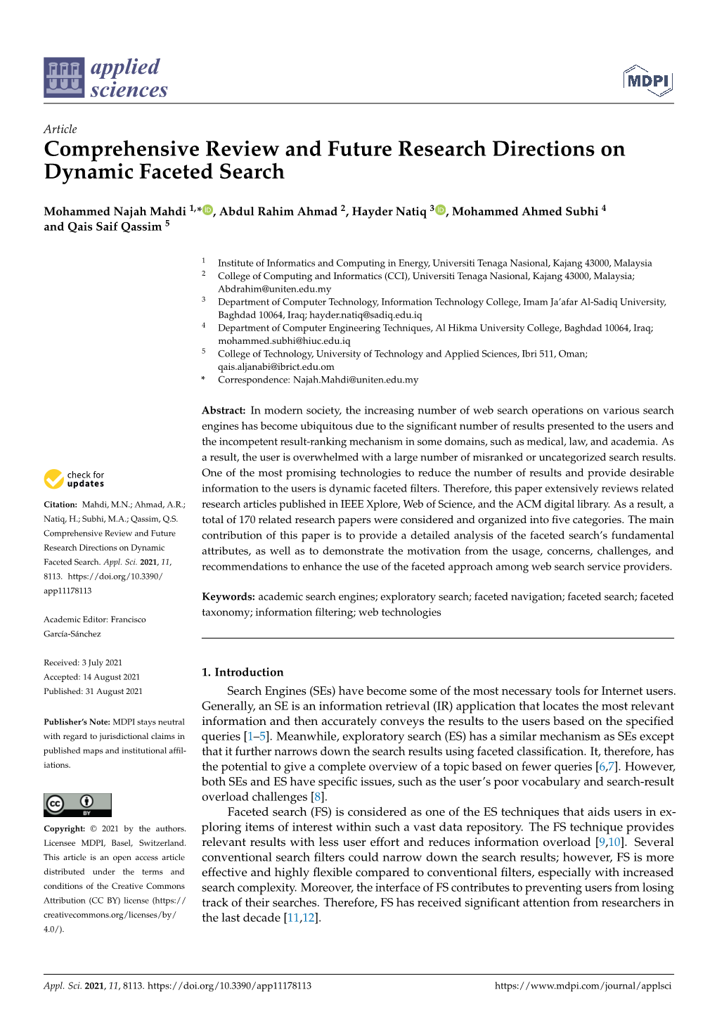 Comprehensive Review and Future Research Directions on Dynamic Faceted Search