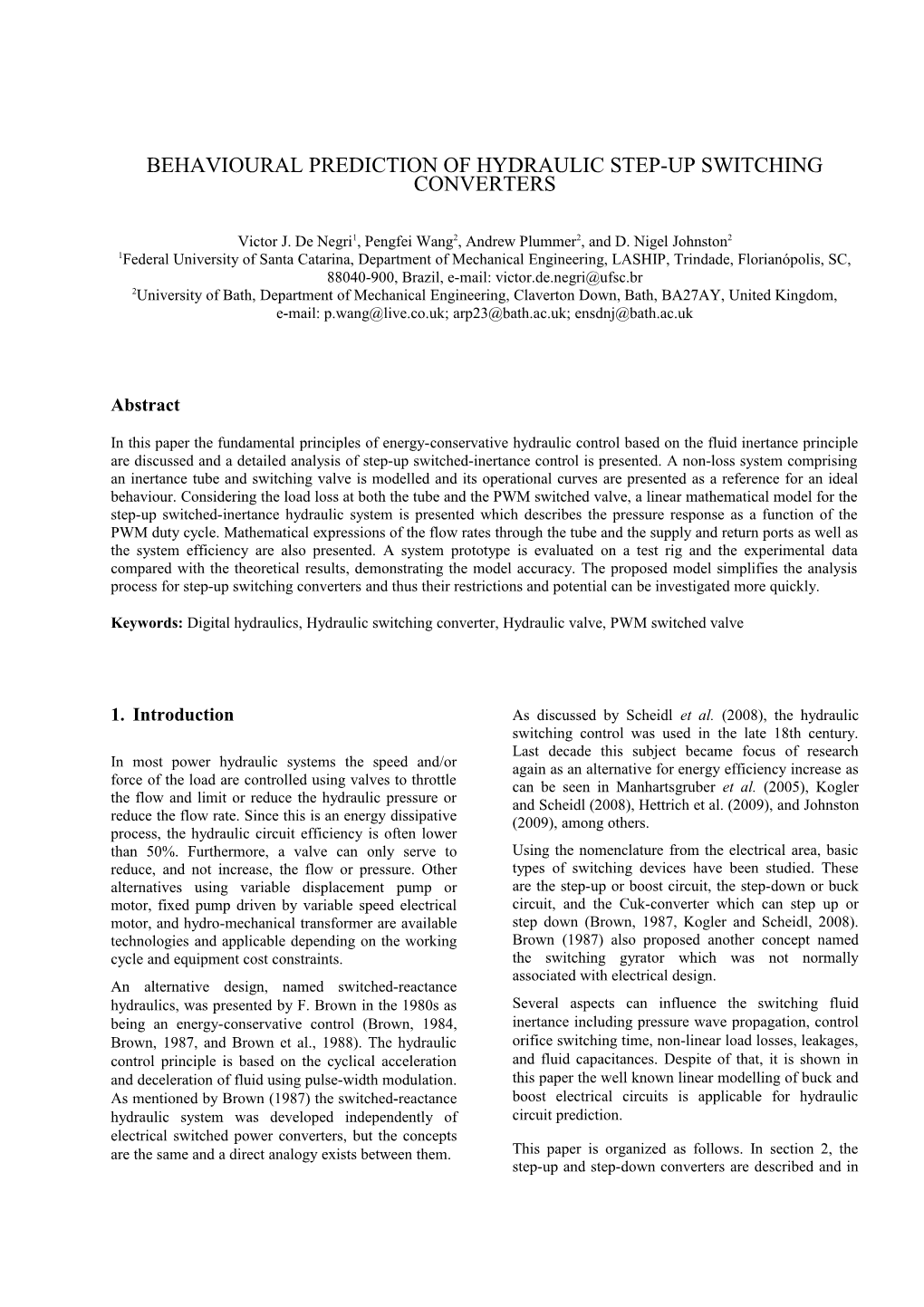 Behavioural Prediction of HYDRAULIC Step-Up Switching Converters