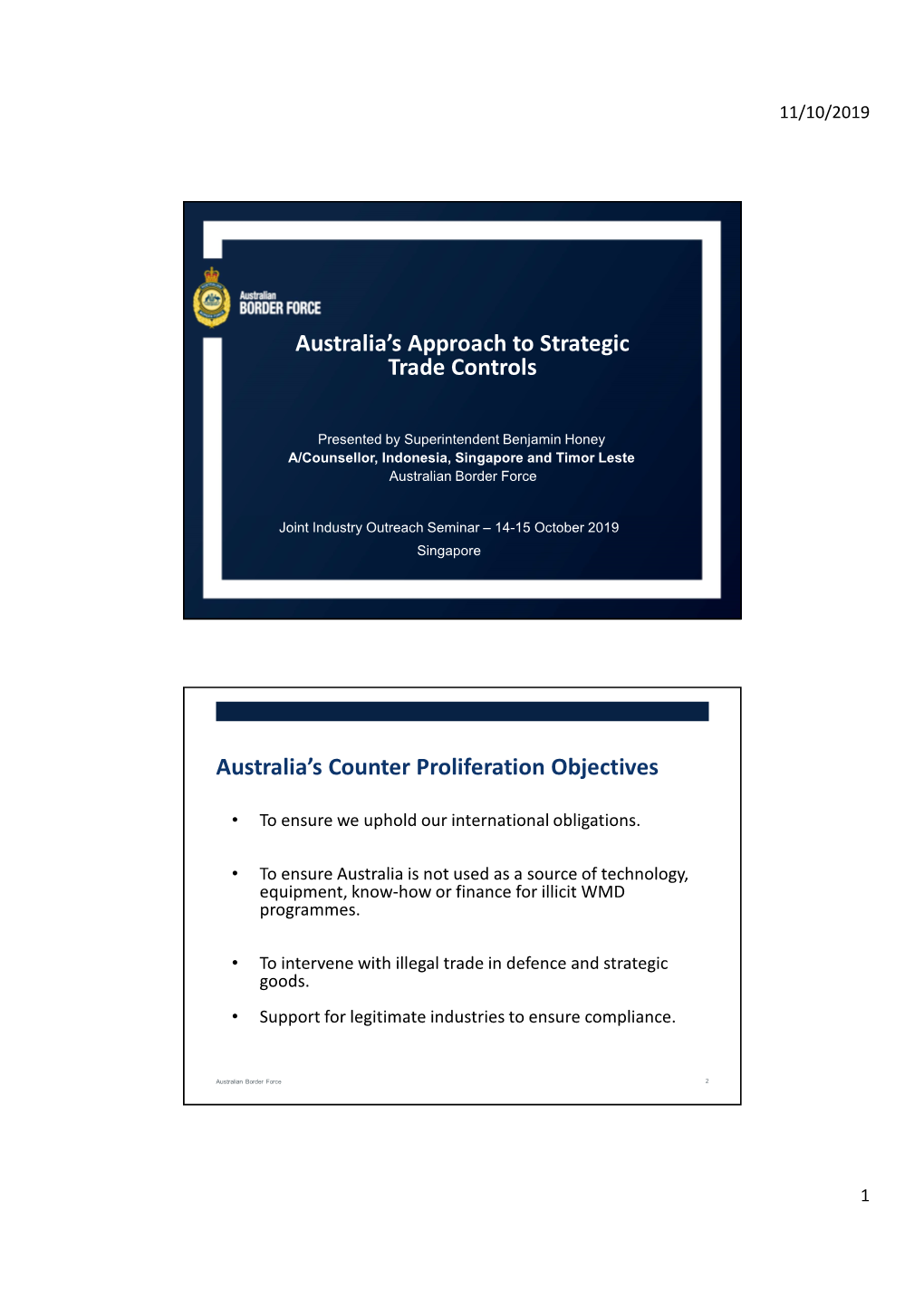Australia’S Approach to Strategic Trade Controls