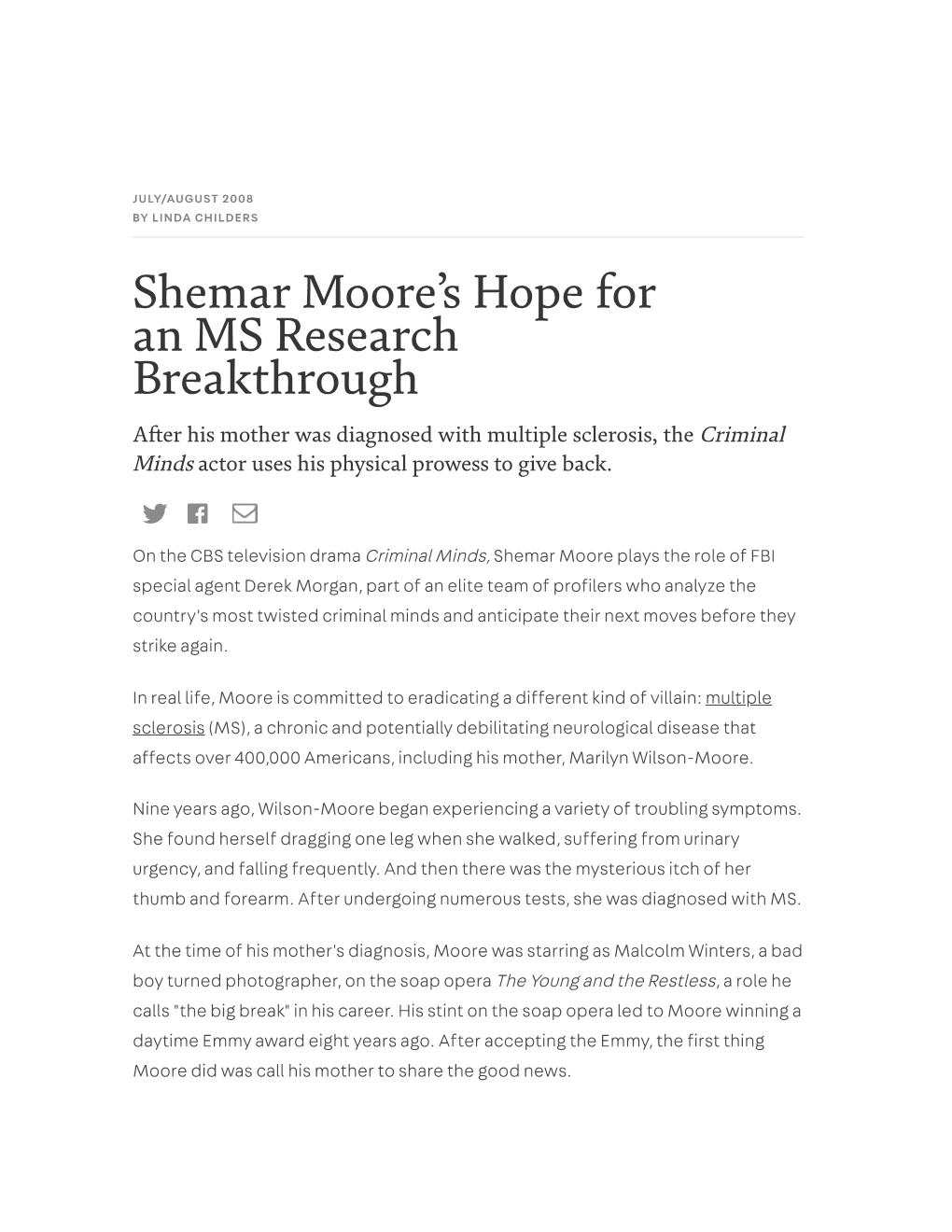 Shemar Moore's Hope for an MS Research Breakthrough