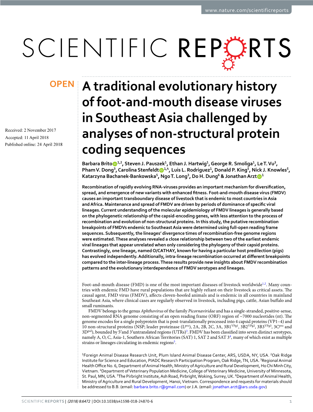 A Traditional Evolutionary History of Foot-And-Mouth Disease Viruses In