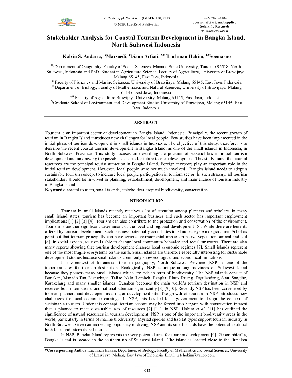 Stakeholder Analysis for Coastal Tourism Development in Bangka Island, North Sulawesi Indonesia