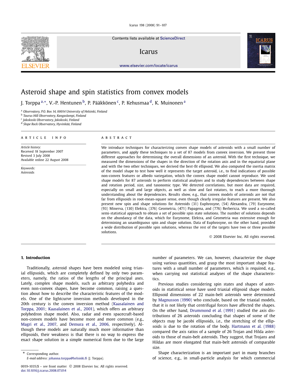 Asteroid Shape and Spin Statistics from Convex Models ∗ J