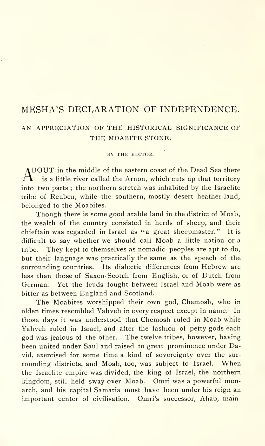 Mesha's Declaration of Independence