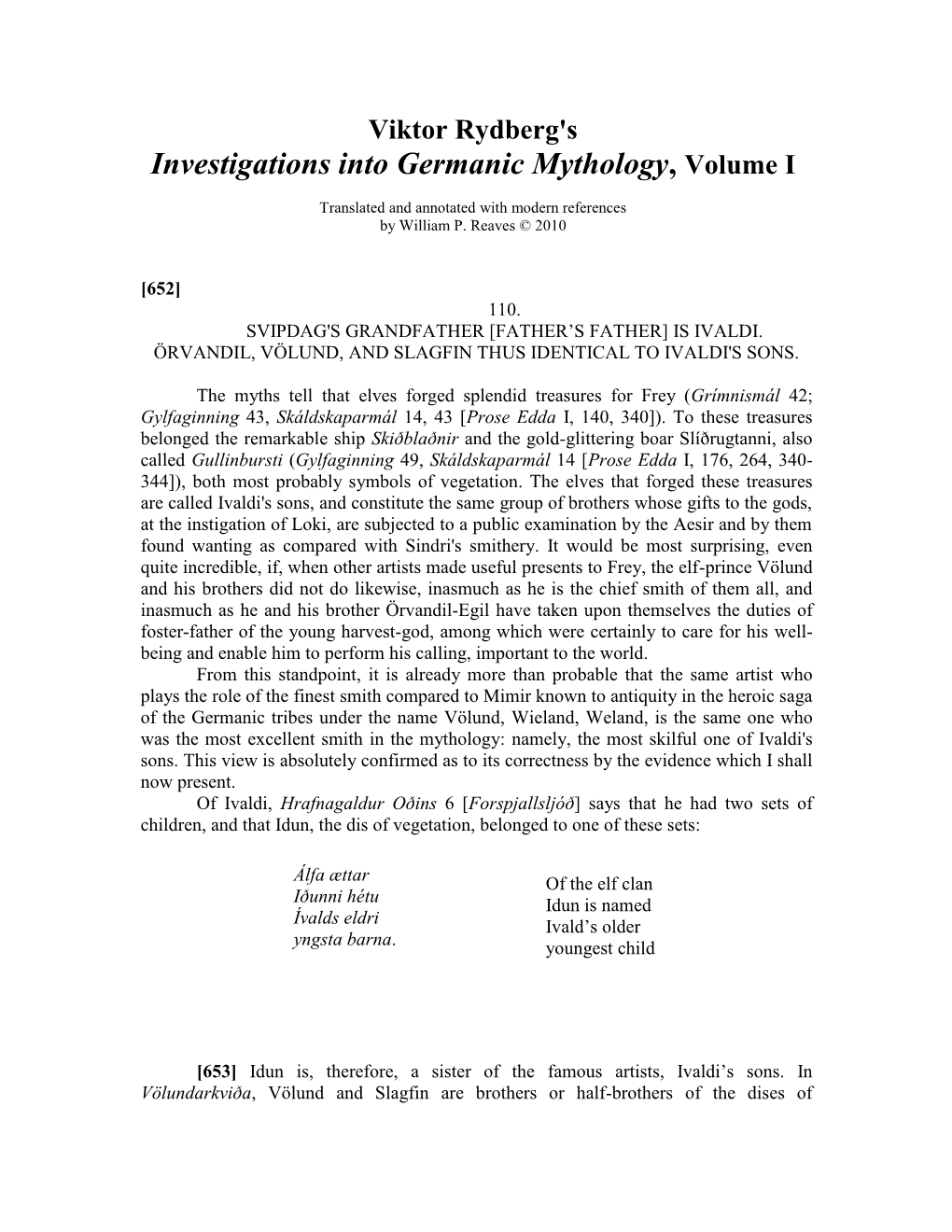 Investigations Into Germanic Mythology, Volume I